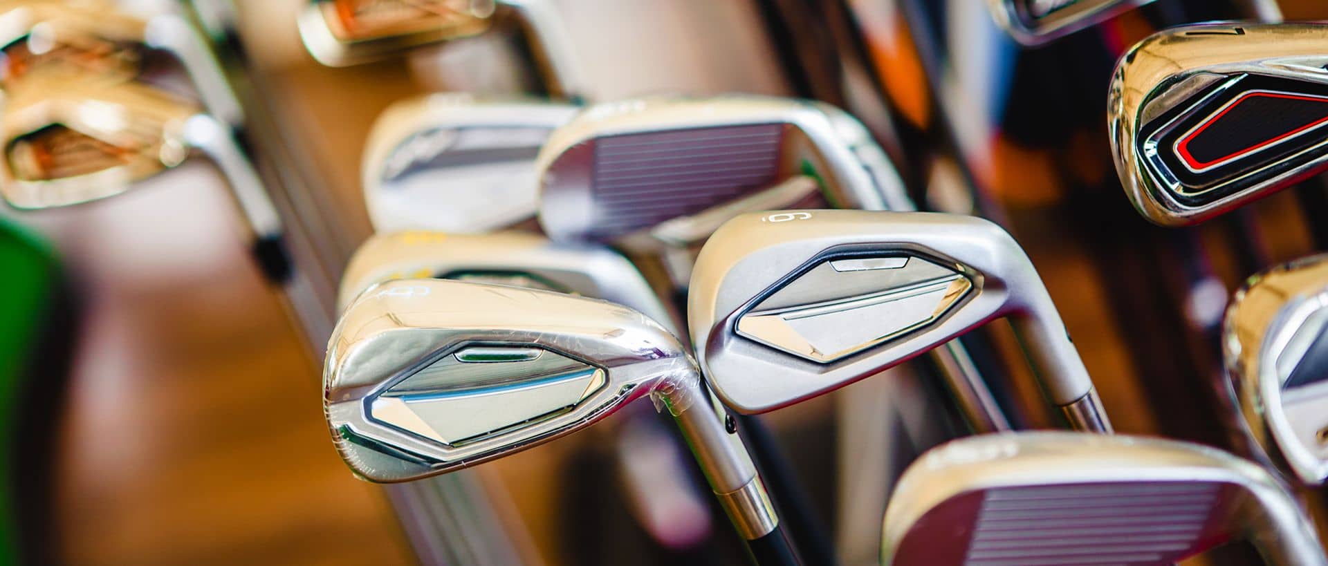 Set of golf irons available at The Shropshire Golf Club pro shop in Telford, featuring golf equipment and club fitting services in Telford