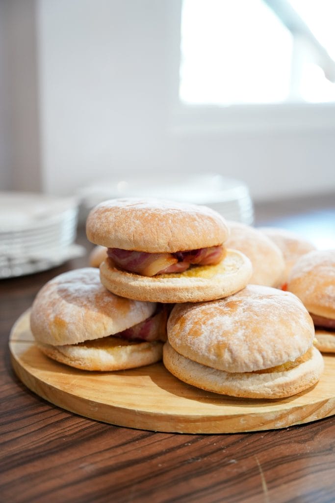 Freshly served bacon rolls at The Shropshire Golf Club in Telford, a popular breakfast option for golf days and events