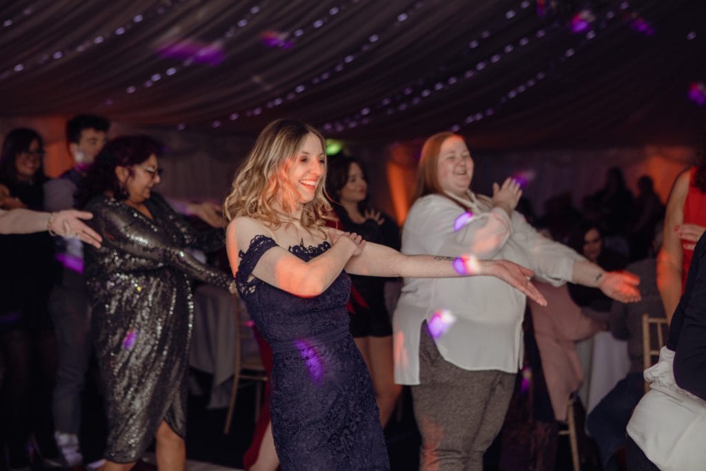 Guests dancing at party in marquee at party venue in Telford, ideal for celebrations, corporate events, and evening venue hire in Telford