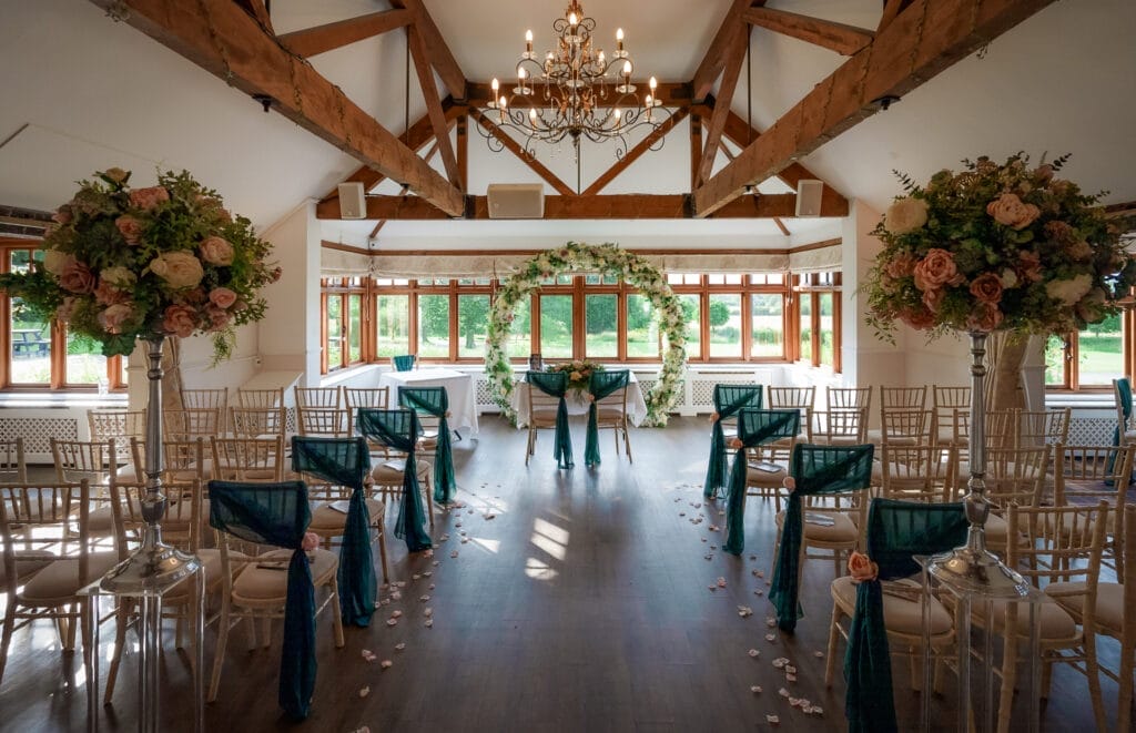 Rustic wedding aisle in farmhouse at wedding venue in Telford, ideal for ceremonies, receptions, and venue hire in Telford