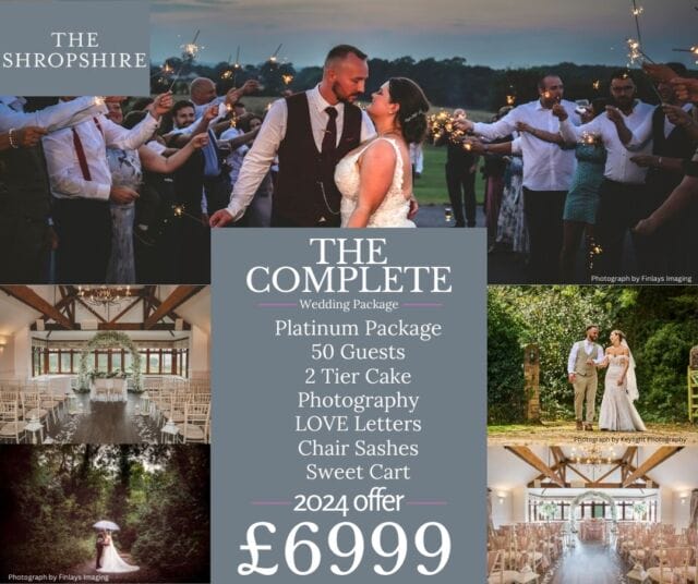 Roses are red, 
Violets are blue,
The Complete Wedding Package, 
Is waiting for you! 
We have teamed up with the incredible @blissphoto22 and @cakesoverheer to offer the Complete Wedding Package*!
What's included?
❤️ The Platinum Package based on 50 guests day and night 
🍰 Two tier buttercream or named cake with three sprigs of artificial flowers in your chosen colour
📷 2 photographers all day with 100 images 
🤍 LOVE letters in rustic wood or white
⭐️ Chair sashes 
🍭 Sweet cart 
All this for just £6999 for 2024!! 
To find out more and to book your appointment to come and see our beautiful venue, call the team on 01952 677800 opt 3 
#theshropshire #weddingvenue #weddingday #shropshireweddings #ido #engaged #shropshireweddingvenue #shropshirevenue #completewedding #weddingpackage #lastminutewedding 
*Package is based on 50 guests, additional guests and items will be charged separately. Upgrades to the photography and cake will be done directly through the suppliers
Images by @finlaysimaging & @keylightphotovideo