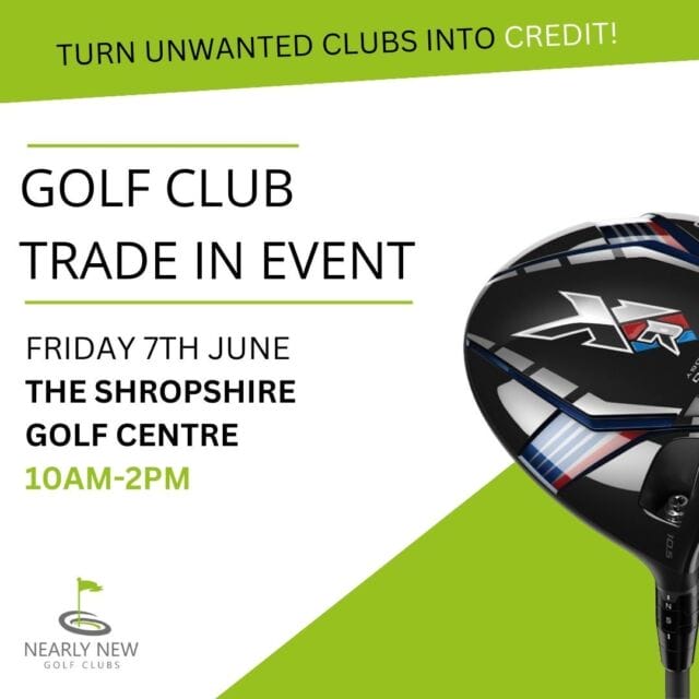 ⛳TRADE IN EVENT 
Join us and @nearlynewgolfclubs on Friday 7th June and turn your unwanted clubs into credit! Its simple:
✔️ Come down between 10am and 2pm
✔️ Bring your unwanted clubs 
✔️ Get an instant quote for your clubs
✔️ Spend your credit in the Pro Shop
It couldn't be easier! Time to go through the golf bag and see what you want to upgrade for this summers golf 
No need to book, just come along on the 7th
#theshropshire #golfevent #golfclubtradein #nearlynewgolfclub #golfclub #golftradein #golfer